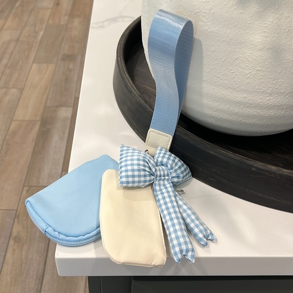 🎀Cute Blue Bow Double Wristlet Coin purse Keychain - Picture 12 of 16